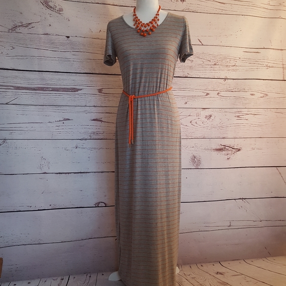 Calvin Klein grey/orange striped Maxi Dress - Picture 3 of 8